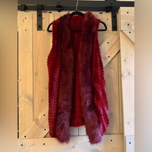 Burgundy Faux Fur Open Vest